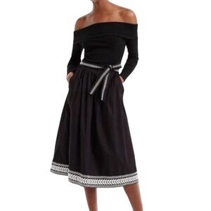 J. Crew Black Cotton Midi A-Line Skirt with Tie Front XXS